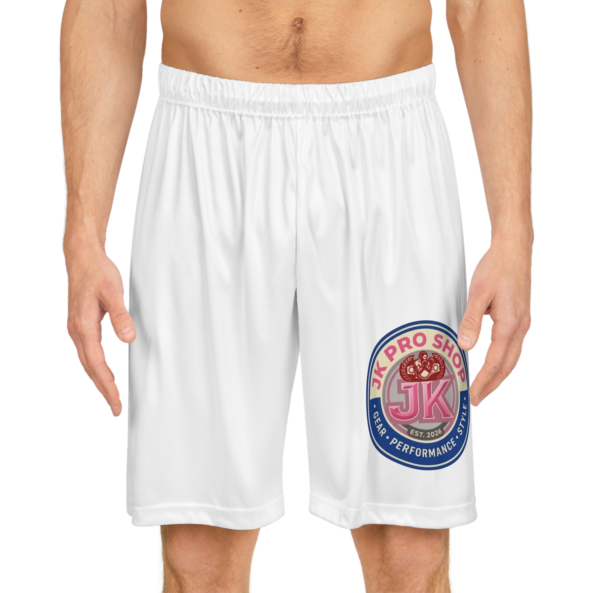JK Pro Shop Shorts — White AOP Athletic Shorts - Image 3