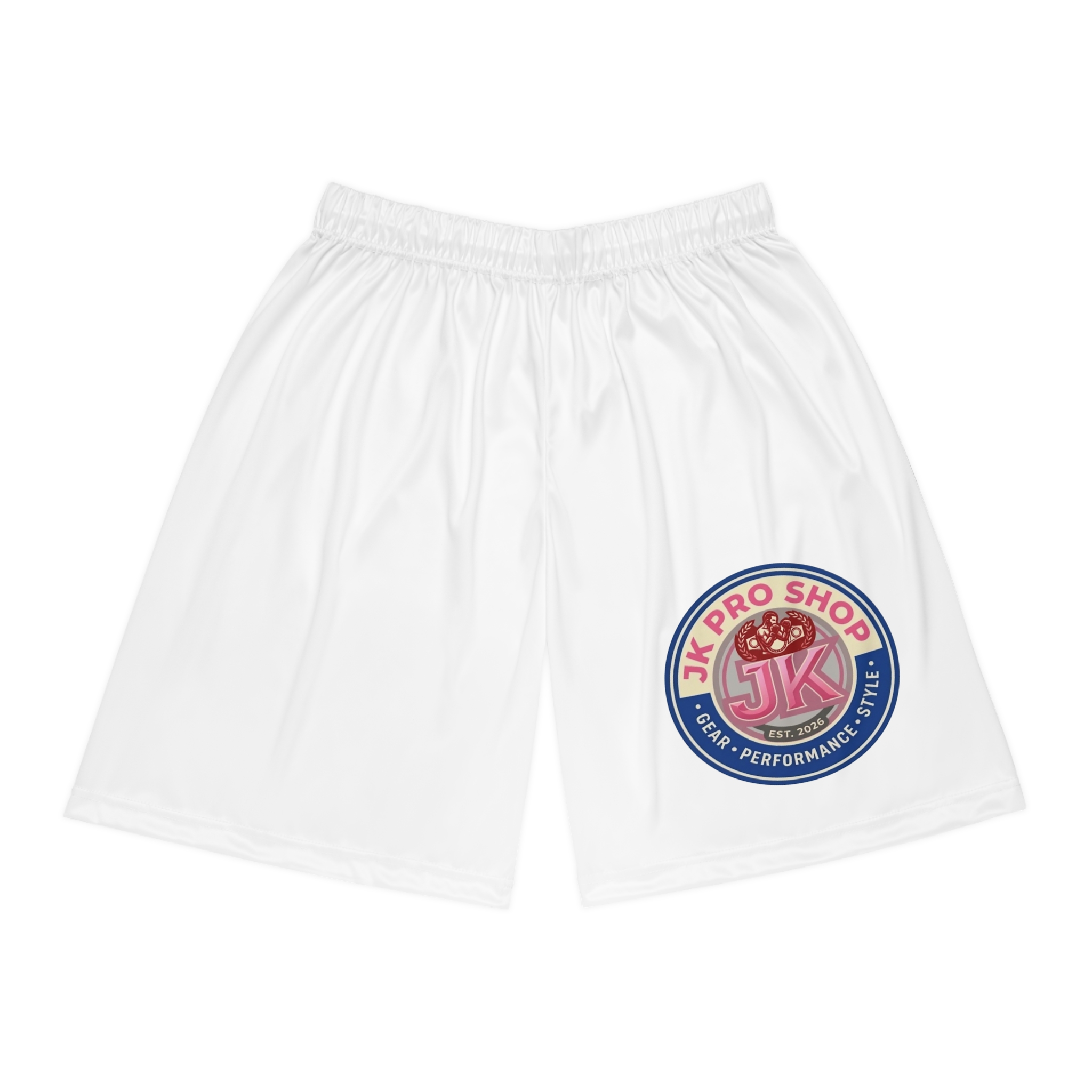 JK Pro Shop Shorts — White AOP Athletic Shorts